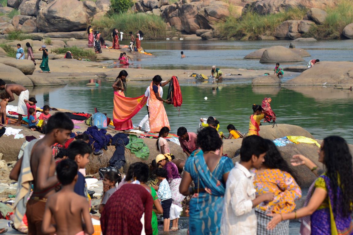 Zoomer sur l'image : Hampi, rivière Virupapura Gadde